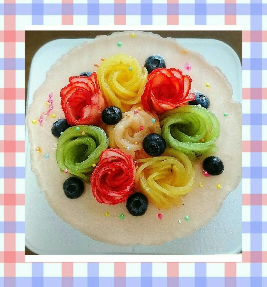 夏☆桃と彩りフルーツの薔薇ムースケーキ♪の画像