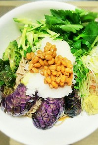 揚げ野菜と納豆のお蕎麦（素麺/うどん）