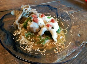 鱧出汁が旨い舞茸と梅の冷やしうどん&素麺