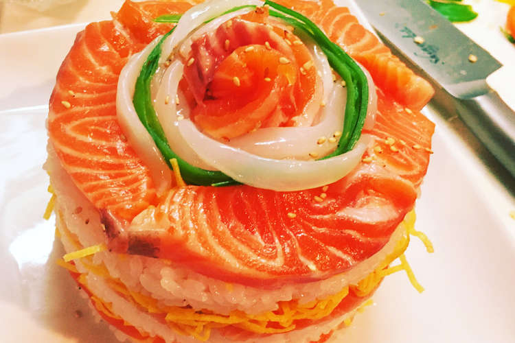 誕生日や記念日パーティーに 寿司ケーキ レシピ 作り方 By Kamchan222 クックパッド 簡単おいしいみんなのレシピが370万品
