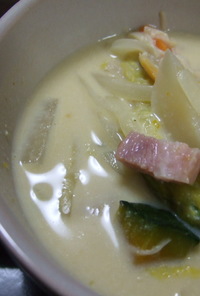 豆乳スープ野菜たっぷりクラムチャウダー
