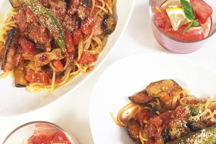 夏野菜のトマトソースパスタ レシピ 作り方 By Miki1213 クックパッド 簡単おいしいみんなのレシピが357万品