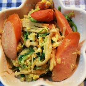 だしの素で簡単!豆苗とえのきの卵炒め