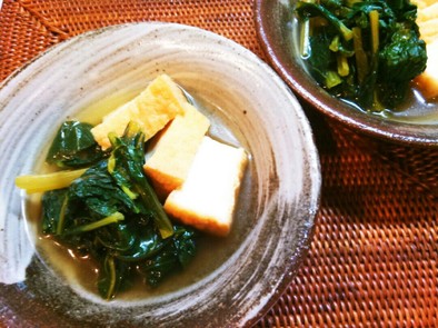 小松菜と絹揚げの煮びたしの写真