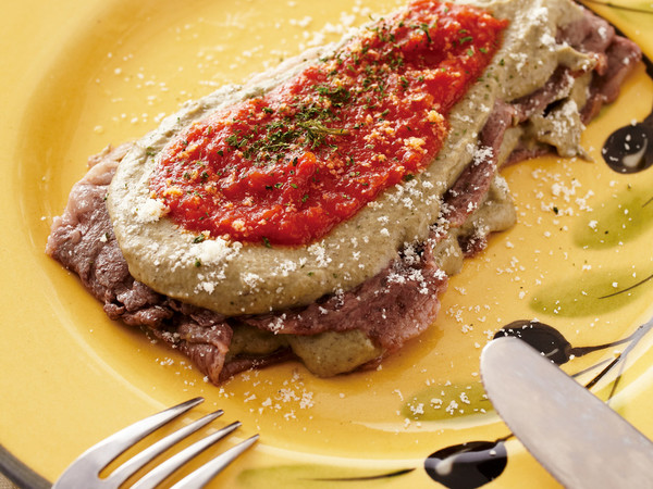 牛肉のナス入りオリーブオイルペーストのせ