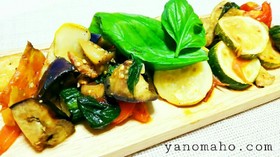 【簡単】夏野菜とササミのバジル炒め