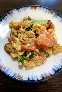 朝食に簡単！卵とトマトのマヨダレ炒め