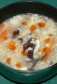 帆立貝柱缶ともやし、キクラゲの中華スープ