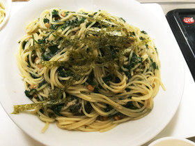 モロヘイヤ、納豆の和風パスタ