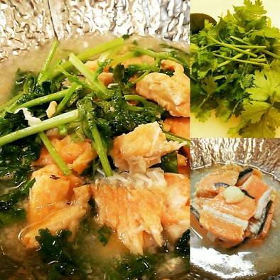 【男の料理】鮭の中骨缶でパクチー鍋の写真