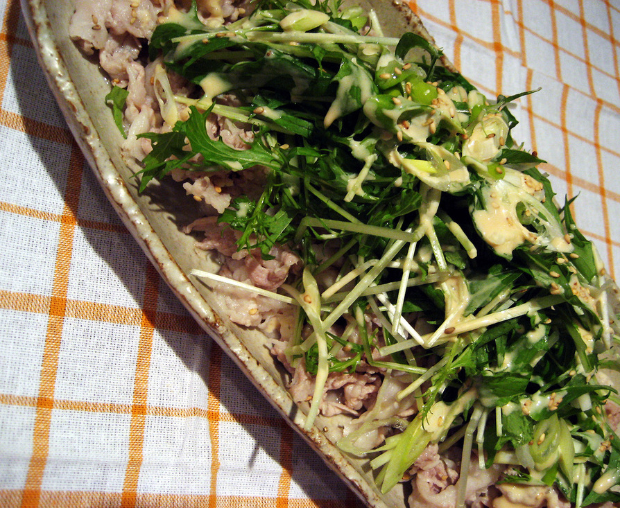 豚しゃぶと水菜とねぎのゴママヨネーズの画像