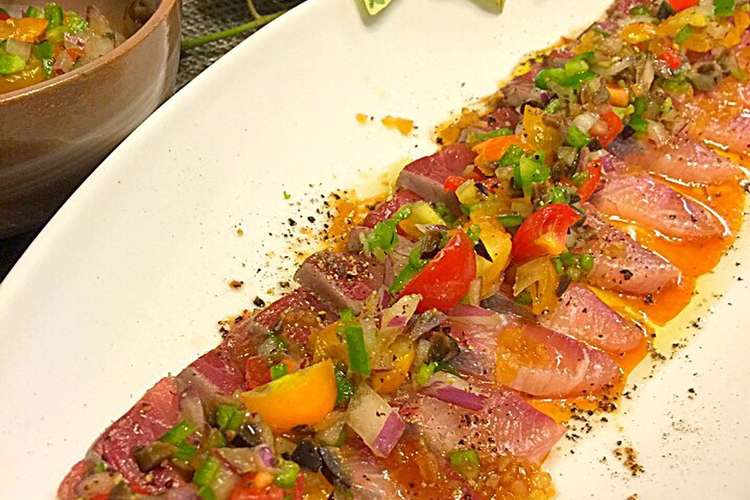 ハマチのお刺身 夏野菜ドレッシング添え レシピ 作り方 By Hirokyon2 クックパッド