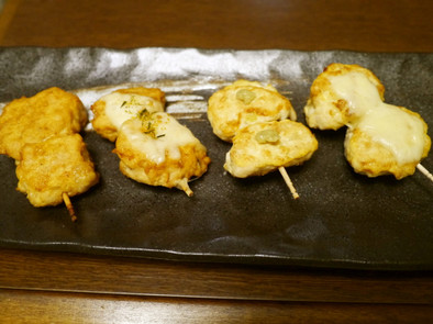 鶏ムネ肉で作る焼鳥屋さん風つくね串の写真