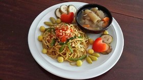 乾燥納豆パスタのワンプレートランチ