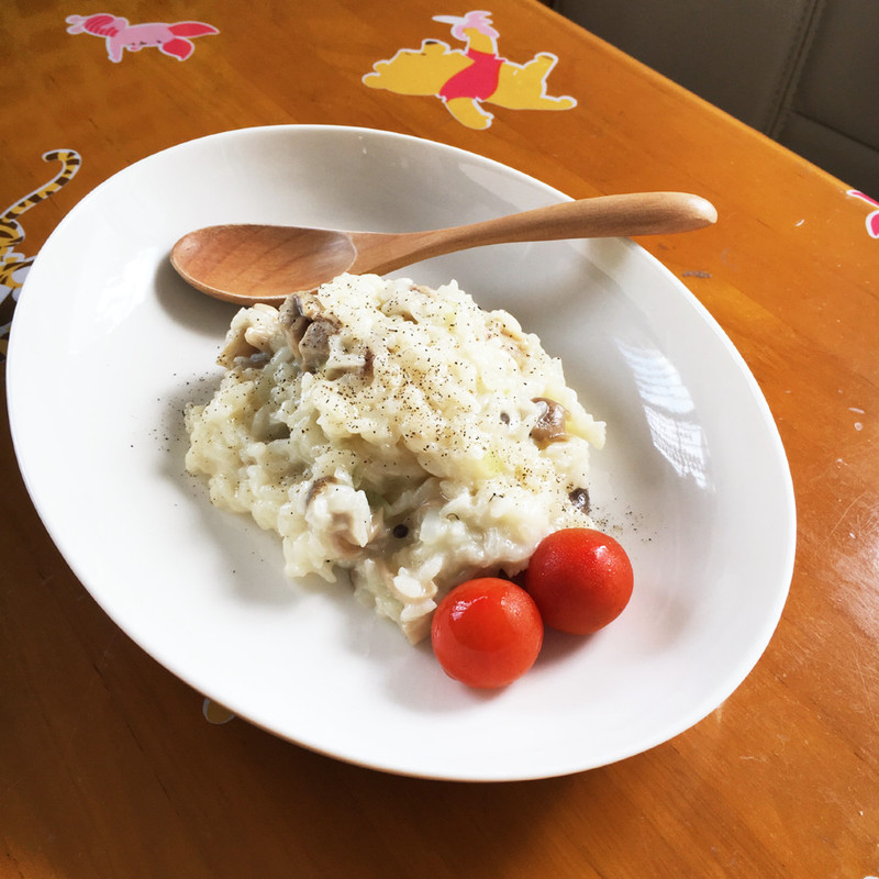 ワンポットチキンときのこのリゾットのレシピ