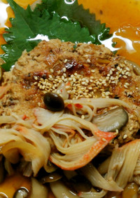 豆腐ハンバーグ♪きのこカニかまの和風タレ