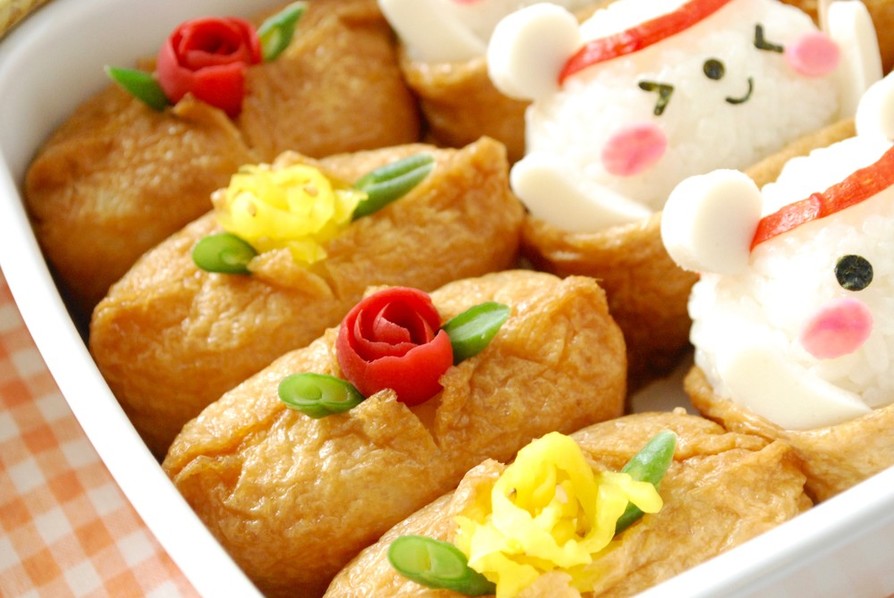 運動会のお弁当☆簡単キレイなお花稲荷寿司の画像