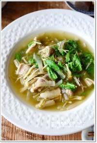 豚肉と水菜の食べる和風スープ鍋