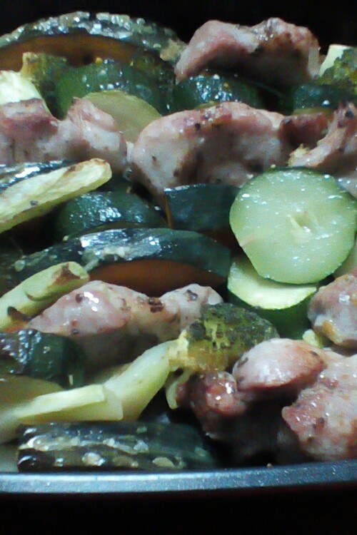 塩豚と冷蔵庫の野菜の魚焼きグリル焼きの画像