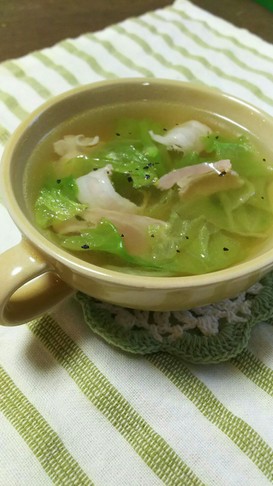 時短包丁なし!レタスとベーコンのスープ★