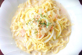 卵も牛乳なしヘルシー豆乳カルボナーラ