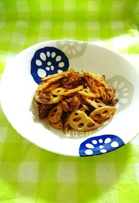 夕食に♪蓮根と豚バラのソース炒め