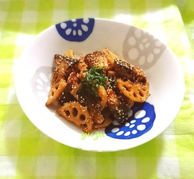 今日の夕食に♪サバと蓮根の照り焼き風炒め