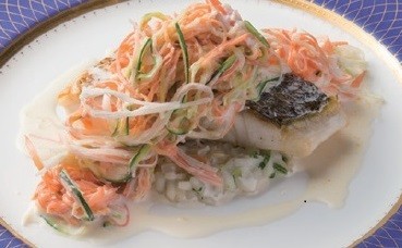 白身魚のポワレ　旬菜のリゾット仕立ての画像