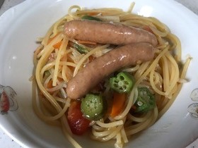 フライパンで彩野菜の和風パスタ