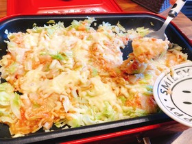 おててがのびる(ノ∀`*)もんじゃ焼き♡