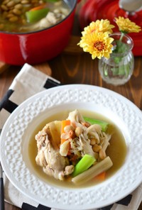 手羽元と大豆の食べるサムゲタン風スープ鍋