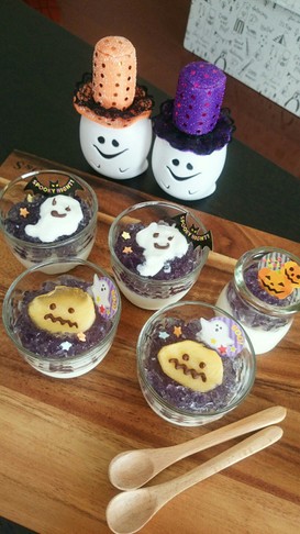 ミルクプリンとかき氷蜜のハロウィンゼリー
