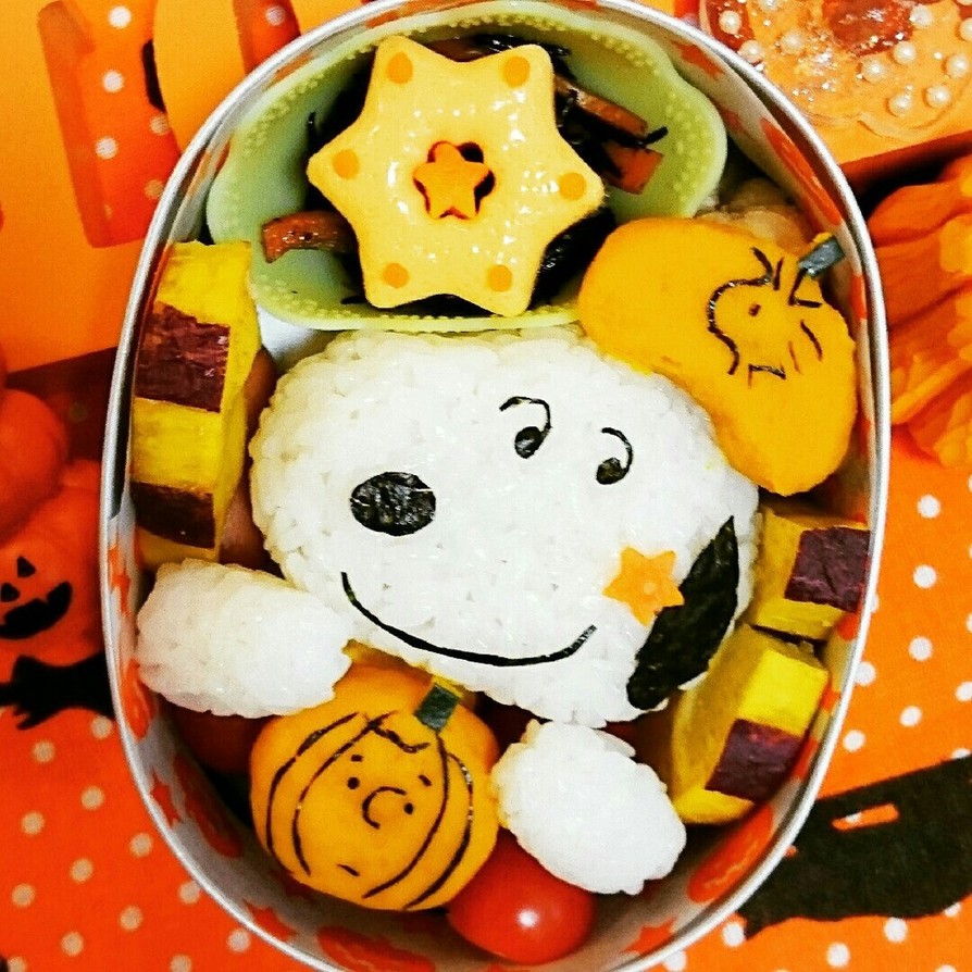 キャラ弁☆スヌーピーのハロウィンのお弁当の画像