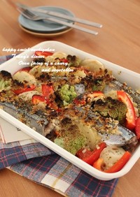 簡単♡秋刀魚と彩り野菜のオーブン焼き＊