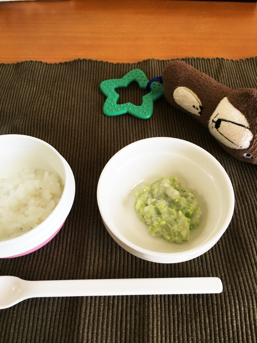 7か月離乳食。里芋と枝豆のペーストの画像