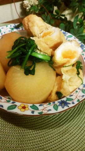 あごだしで大根と巾着玉子の煮♪