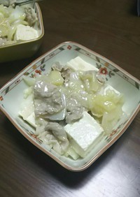 豆腐と豚バラとキャベツの塩あんかけ