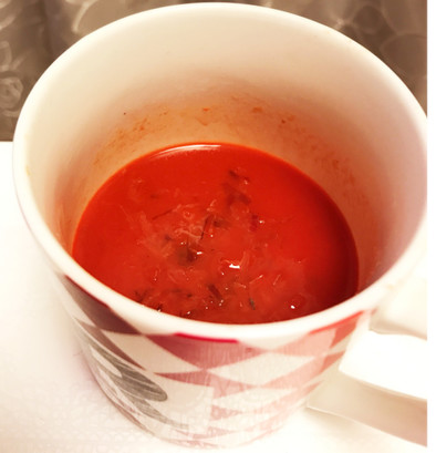 レンチン2分！野菜ジュースでトマトスープの写真
