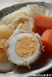 豚バラ肉巻き卵の簡単ポトフ