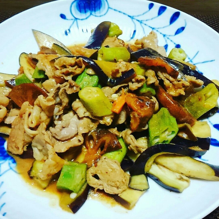 柿･ナス･オクラ･豚肉のさっぱり中華炒めの画像
