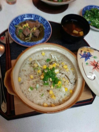 コーン水菜粥定食（血管ダイエット982）の写真