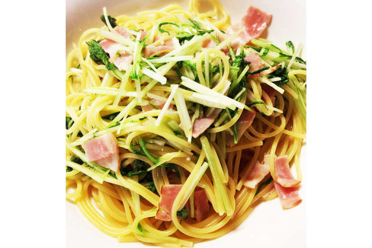 簡単 水菜とベーコンの和風パスタ レシピ 作り方 By 55 Py クックパッド 簡単おいしいみんなのレシピが352万品