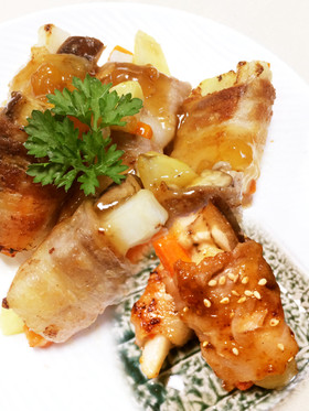 しゃぶしゃぶ用豚肉でがっつり野菜巻き♪