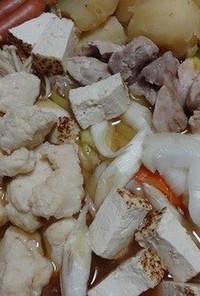 こりこり砂肝とふわふわ肉団子の対決鍋