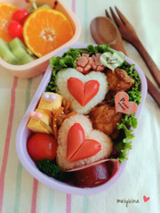 簡単キャラ弁・デコ弁♡ハートおにぎり♡♡の写真