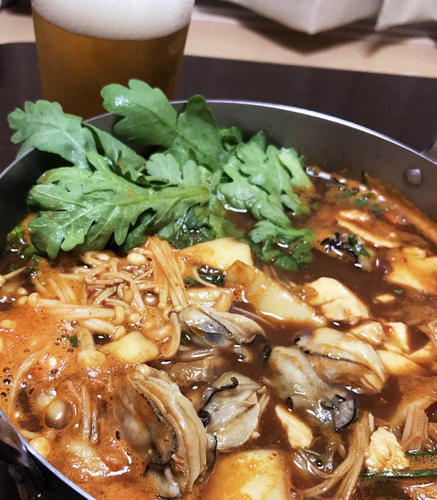 かき豆腐の土手鍋 韓国風 簡単で美味しいの画像
