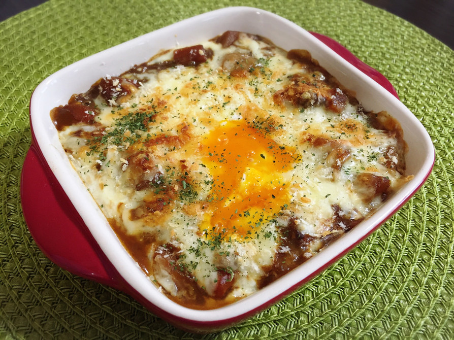 半熟卵とチーズのせ♪とろとろ焼きカレー♡の画像