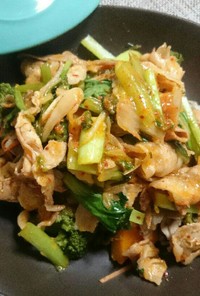 豚バラ肉と小松菜のキムチ炒めde温野菜