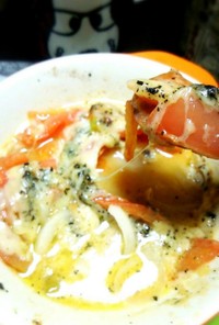 トマトチーズのオニオングラタンスープ風