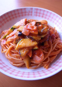 ズッキーニと茄子とベーコンのスパゲティ